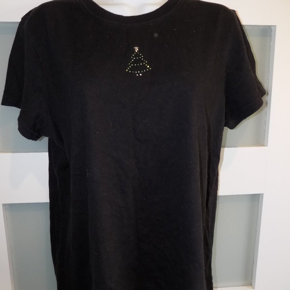 Mossimo Black T-Shirt W/Christmas Tree Decoration Size XL Women's